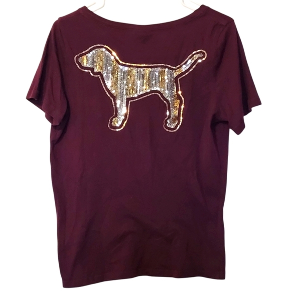 Rare PINK Victoria's Secret Sequin Dog Wine, Gold And Silver Short Sleeve Tee - Picture 1 of 7